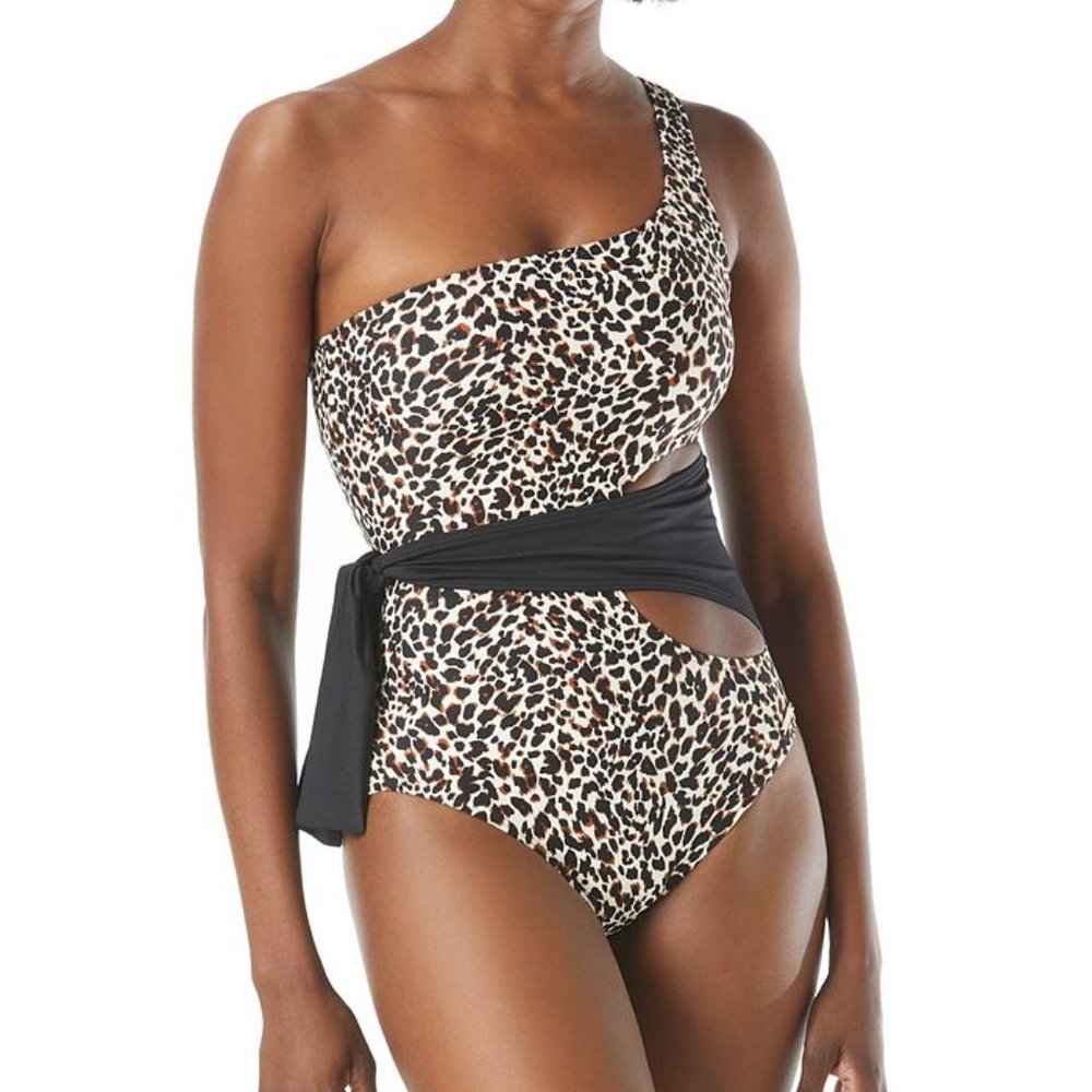 NWT! Vince Camuto Black Animal Printed Cutout One Piece Swimsuit NEW! NWT!